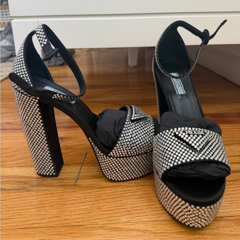 Prada Black and Silver Crystal Heels